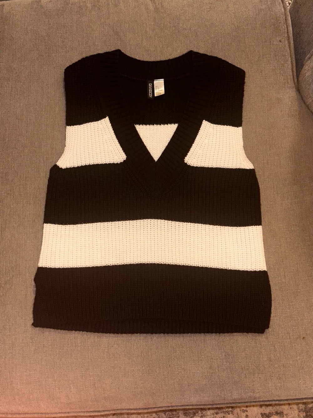 Divided Black & White Striped V-Neck Sweater Vest